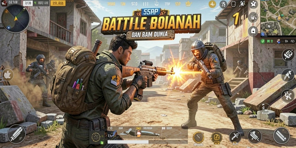 Tampilan gameplay seru di 55RP saat bertempur di medan perang.