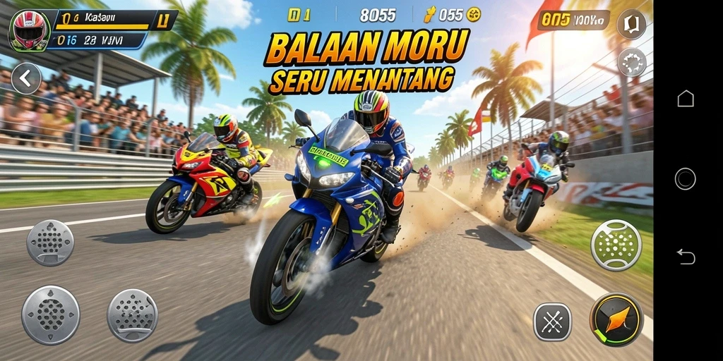 Tampilan gameplay <strong>8055</strong> yang seru saat balapan motor.