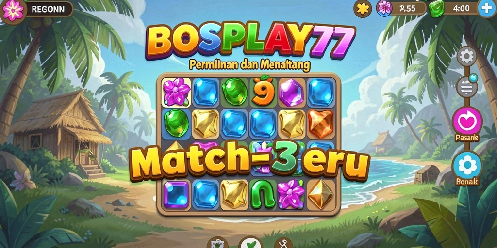 Tampilan gameplay BOSPLAY77 dengan elemen Match-3 yang menarik.