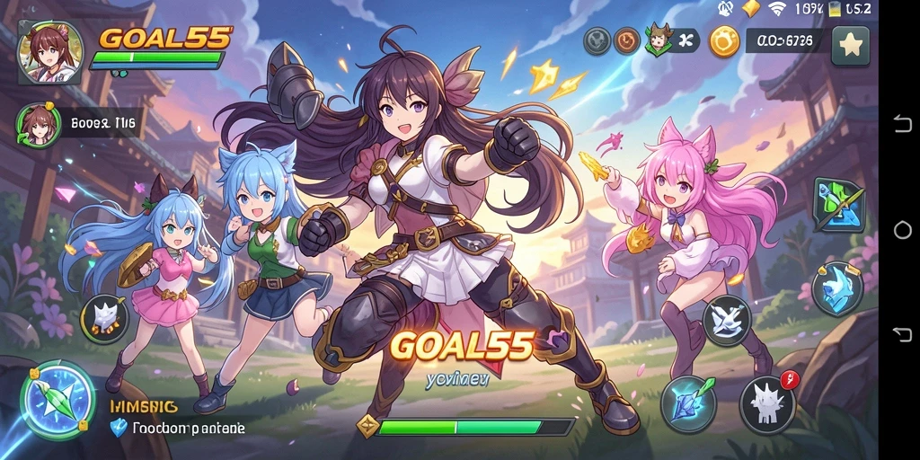 Tangkapan layar gameplay menarik dari GOAL55 yang menampilkan karakter Anime.