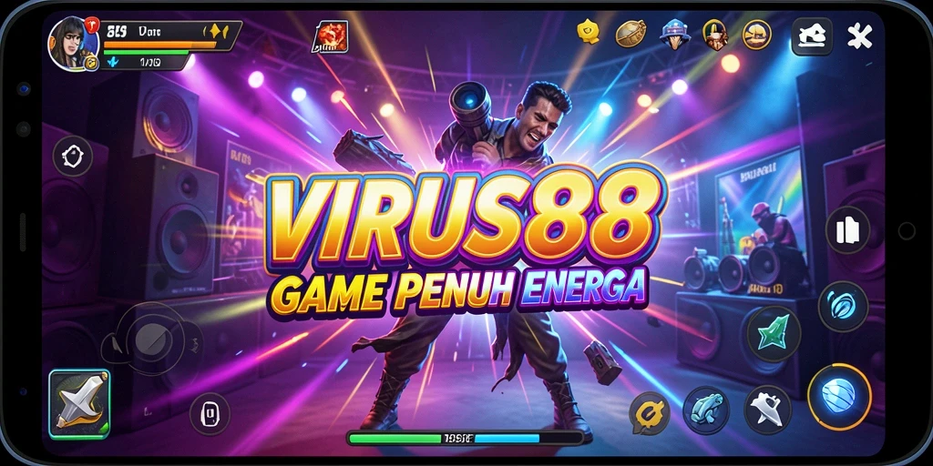 Tampilan gameplay dinamis dan colorful dari VIRUS88.